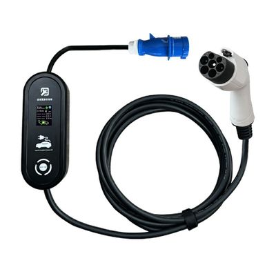 PC Copper 16A 32A GBT EV Portable Charging Box 5m Cable Color Screen Fast Car Charger 7KW 11KW 22KW CEE Customized Plug
