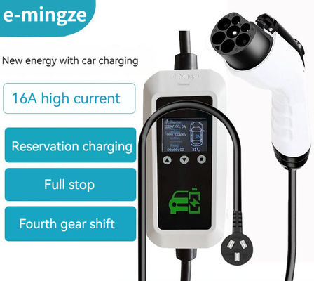 E-mingze 16a 1 phase 5 LED indicator lamp eter portable quick fast charger adapter home ev car chargerGB/T 16a 3.5kw