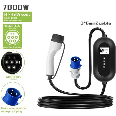 Portable Electric Vehicle Charger 7KW 1 Phase 32A Fast Charging Station Type 2 European Standard CE