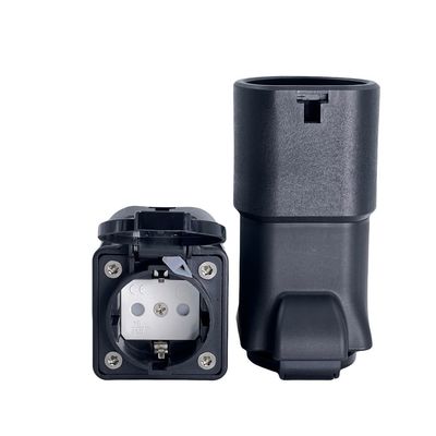 BLACK High Temperature Resistant PC Adapter Type2 V2L Socket with Schuko EV Charger 16A 230V