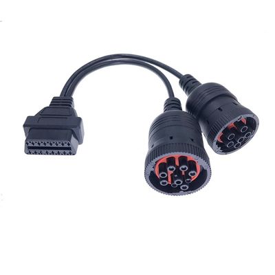 800g 16Pin OBDII OBD2 Female to 6Pin J1708 Male and 9Pin J1939 Male Connector Splitter Y Cable For C-ummins Deutsch Truck