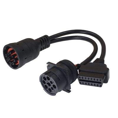 Custom 16pin OBD2 Interface to Type 1 Black J1939 9pin Male and Deutsch J1939 9pin Female Heavy Duty Truck Diagnose Y Cable