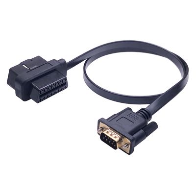 OBD2 Male end 12V/24V AOTAI RS232 Serial VGA DB9 Male to OBD2 M/F Adapter Extension Flat Cable for Car Diagnostics