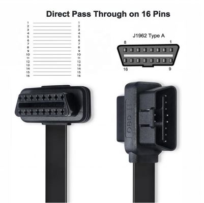 12V PVC Insulated AOTAI 16 Pin OBD2 Splitter Extension Cable OBD Adapter Extender Cord Flat Ribbon OBDII Male to 2 Female Right Angle