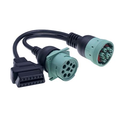 Green 9PIN Deutsch J1939 Male to J1939 Female and OBD2 16PIN Female Heavy Truck Splitter Cable for All OBD-equipped cars