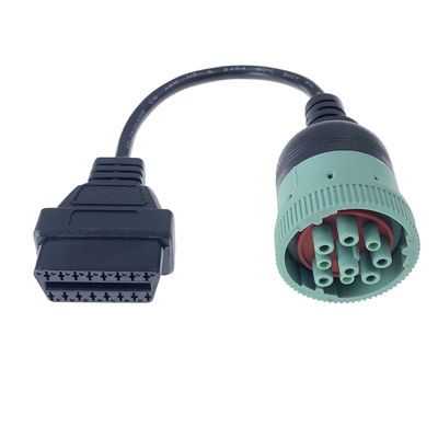 OEM ODM OBD2 16 PIN Female to Green J1939 Deutsch 9PIN Male Adapter Cable Normal Length 30cm Black Custom Length