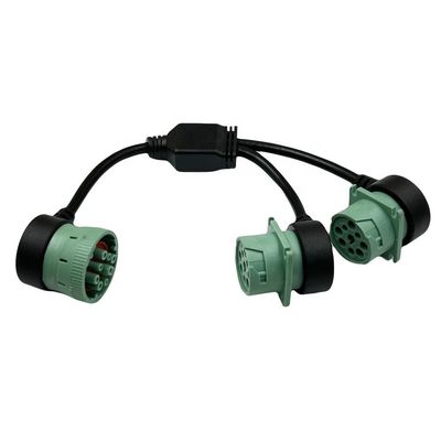 90 DEGREE Green Type 2 J1939 9pin Splitter Y Cable for Truck Freightliner GPS ELD Tracker 12V Voltage Offer Drawing