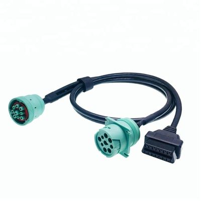 Custom Pinout 12V/24V Type 2 Green Deutsch 9pin J1939 to OBD2 Connector Splitter Y Cable Splitter