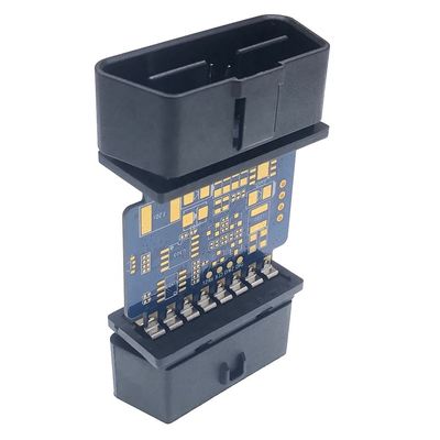16 Pin OBDII Male Connector Drawing and Right Angle Pins with Functionality