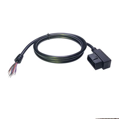 Versatile Applications Black OBD2 16 Pin Cable with Right Angle Open Ends and Pins Plating Nickel/Golden